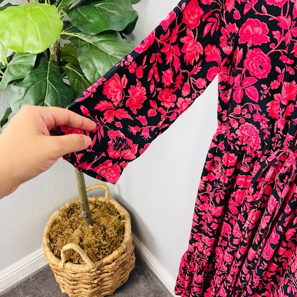 Lucky Brand Ryan Peasant Dress Pink & Black Print - Picture 7 of 7